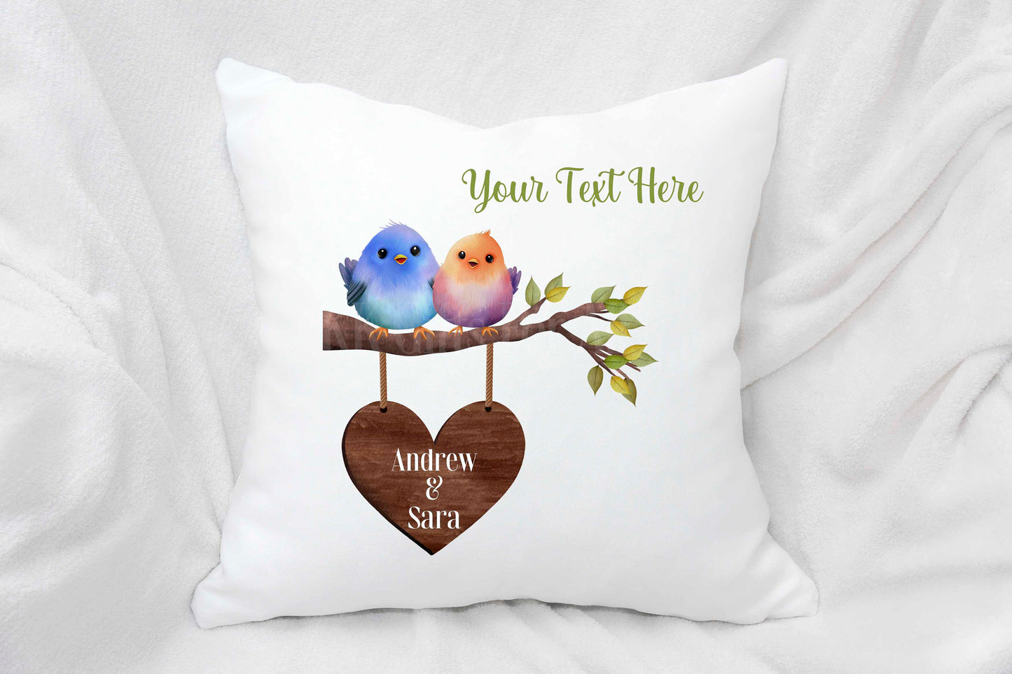 Personalised Love Cushion, Gift For Wife Birthday Or Anniversary, Wedding Gift, Together Forever Love Birds, Bedroom Decor Pillow