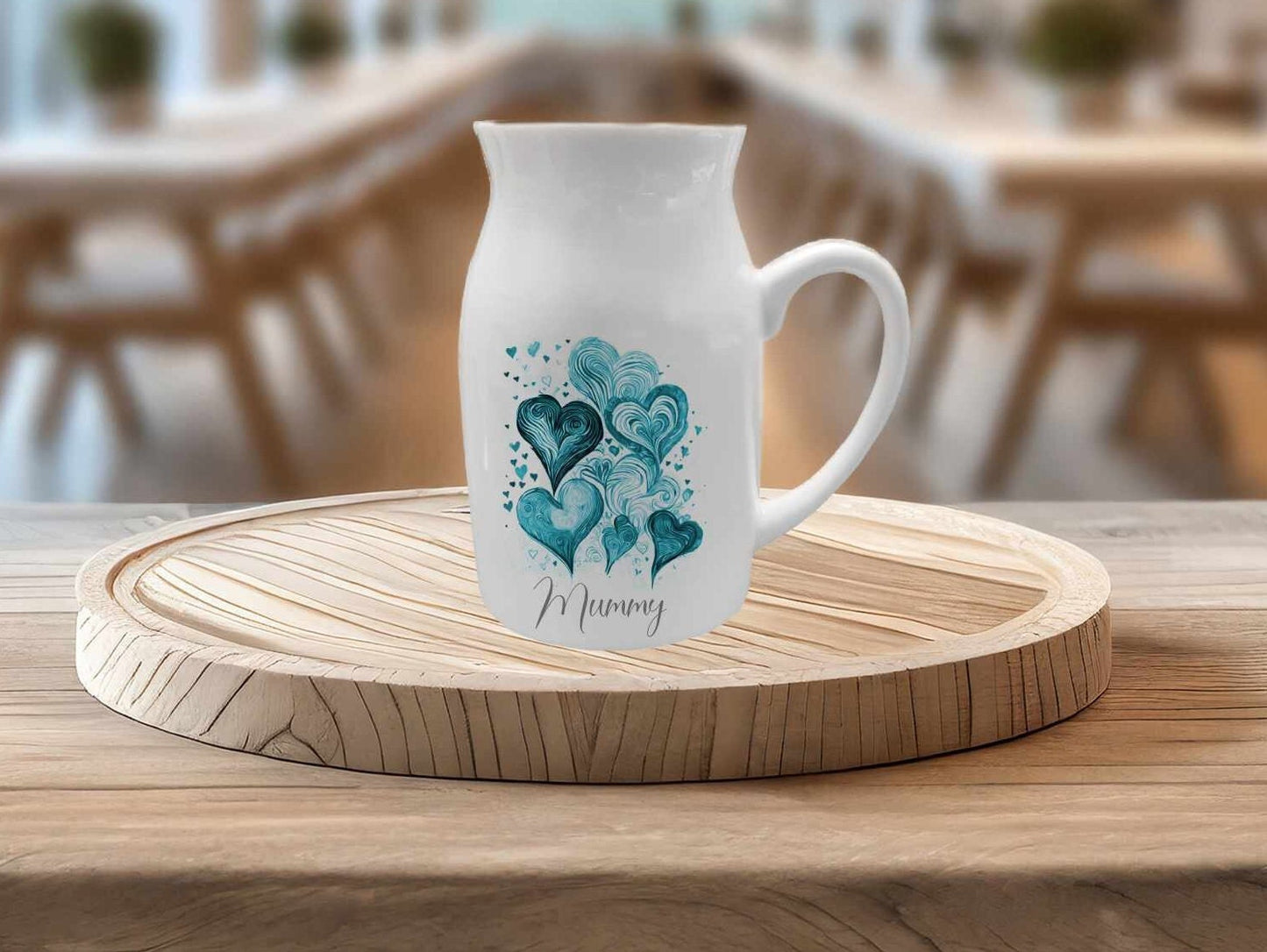 Personalised Heart Home Decor, Blue Teal Heart Vase Jug, Gift For Nan Gran Mother's Day Gift