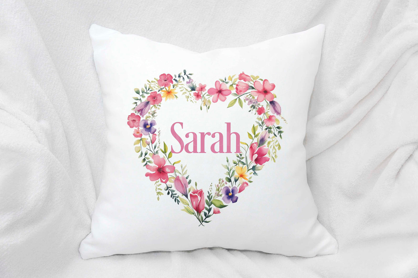 Personalised Floral Hear Cushion, Floral Home Decor Pillow, Gift For Teen Bedroom, Mothers Day Gift Mum Nan Gran Mamgu