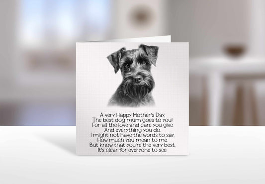Personalised Mother's Day Card From Dog,  Dark Minature Schnauzer Card, Dog Mum Card
