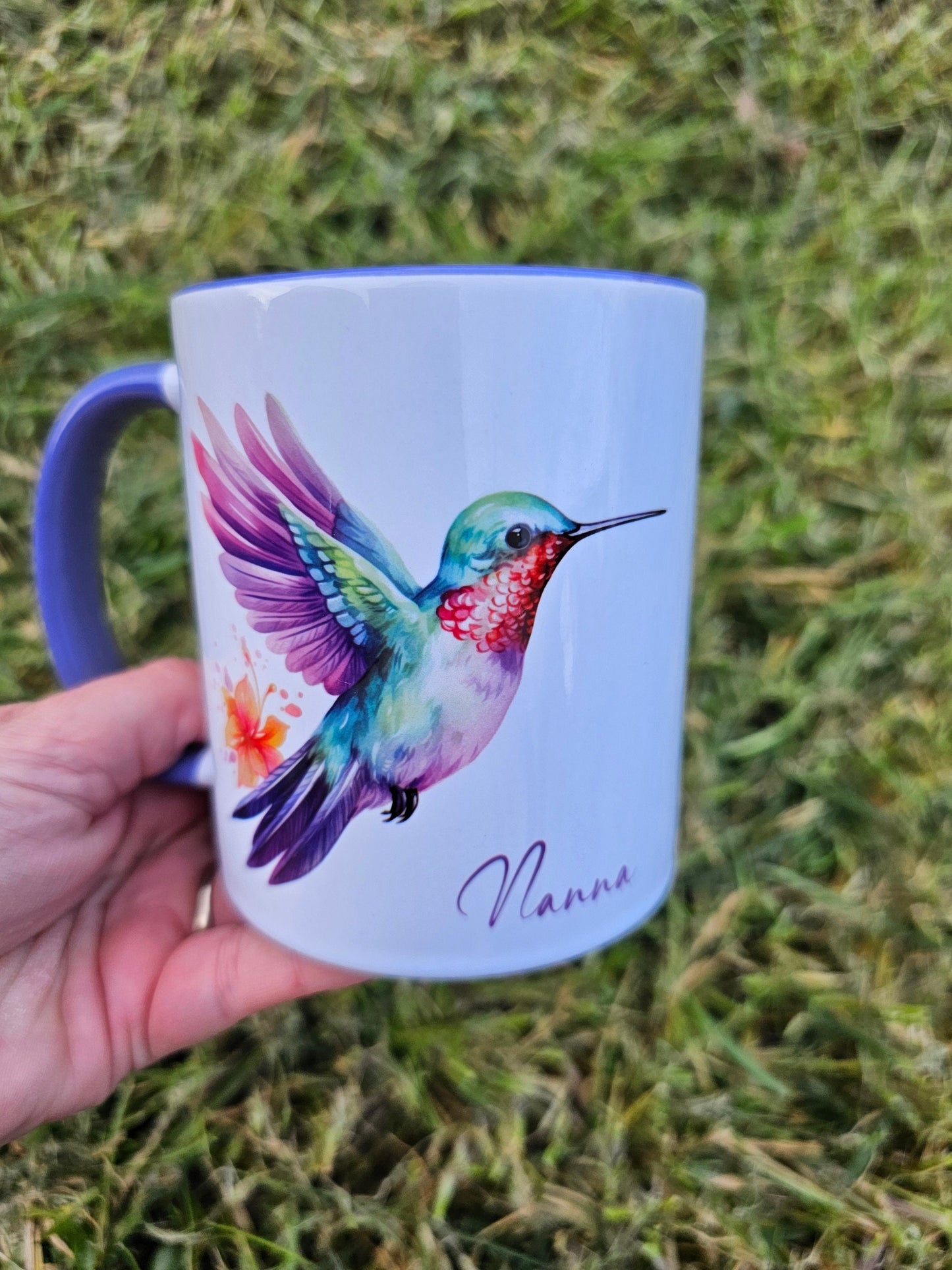 Personalised Hummingbird Mug & Coaster, Gift For Friend, Bird Lover Gifts, Purple Hummingbird