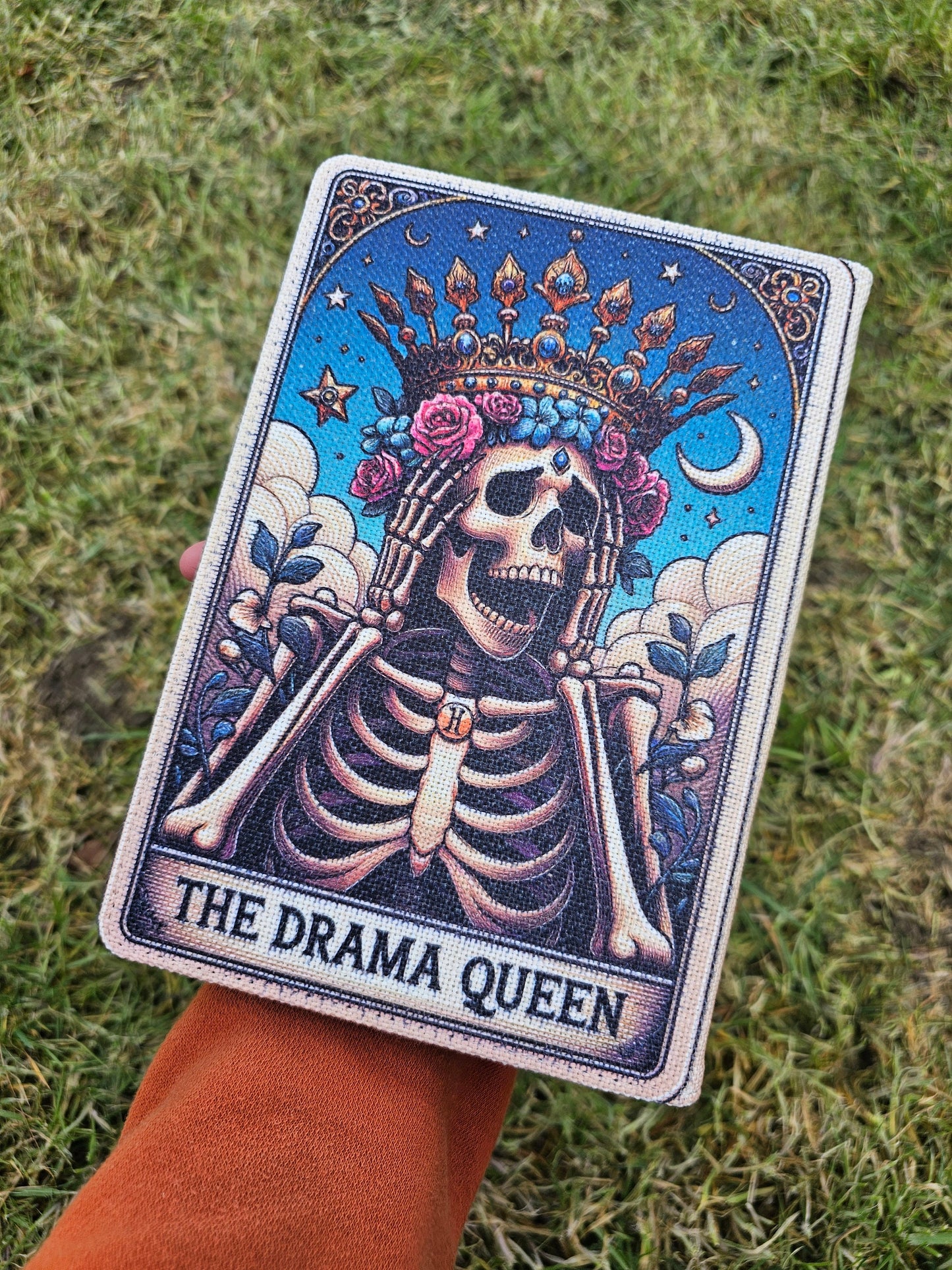 Drama Queen A5 Linen Notebook, Funny Skeleton Notebook, Gothic Skull