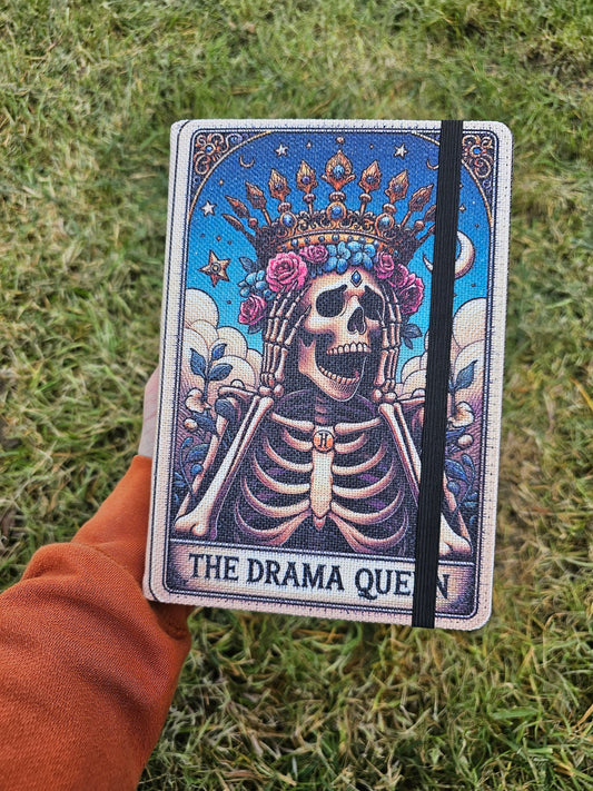 Drama Queen A5 Linen Notebook, Funny Skeleton Notebook, Gothic Skull