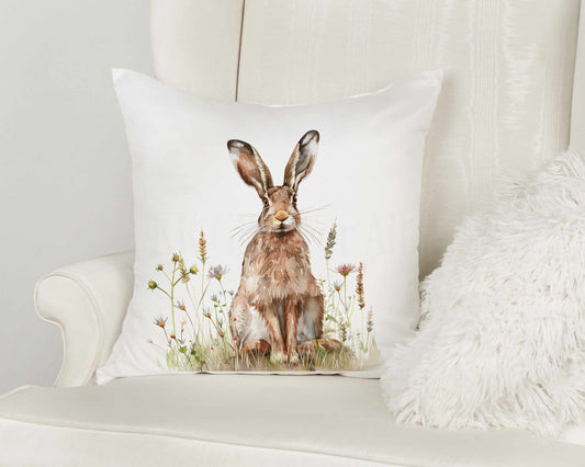 Spring Hare Cushion, Wildlife Home Decor Pillow, Gift For Hare Lovers