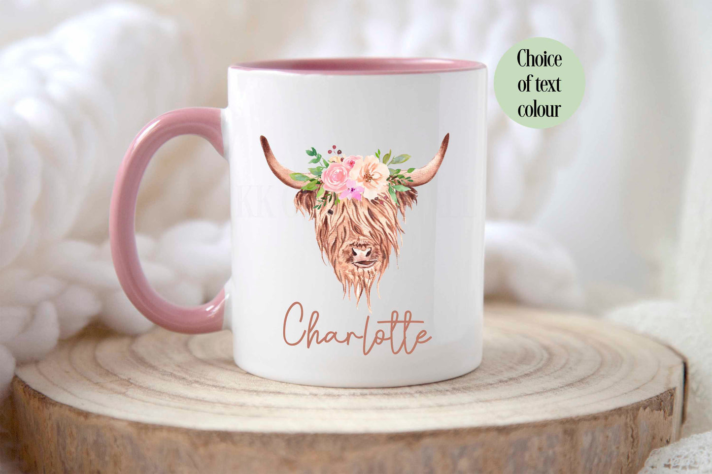 Personalised Highland Cow Mug & Coaster, Floral Cow Gifts, Gift For Cow Lovers, Friend Auntie Mum Birthday Gift