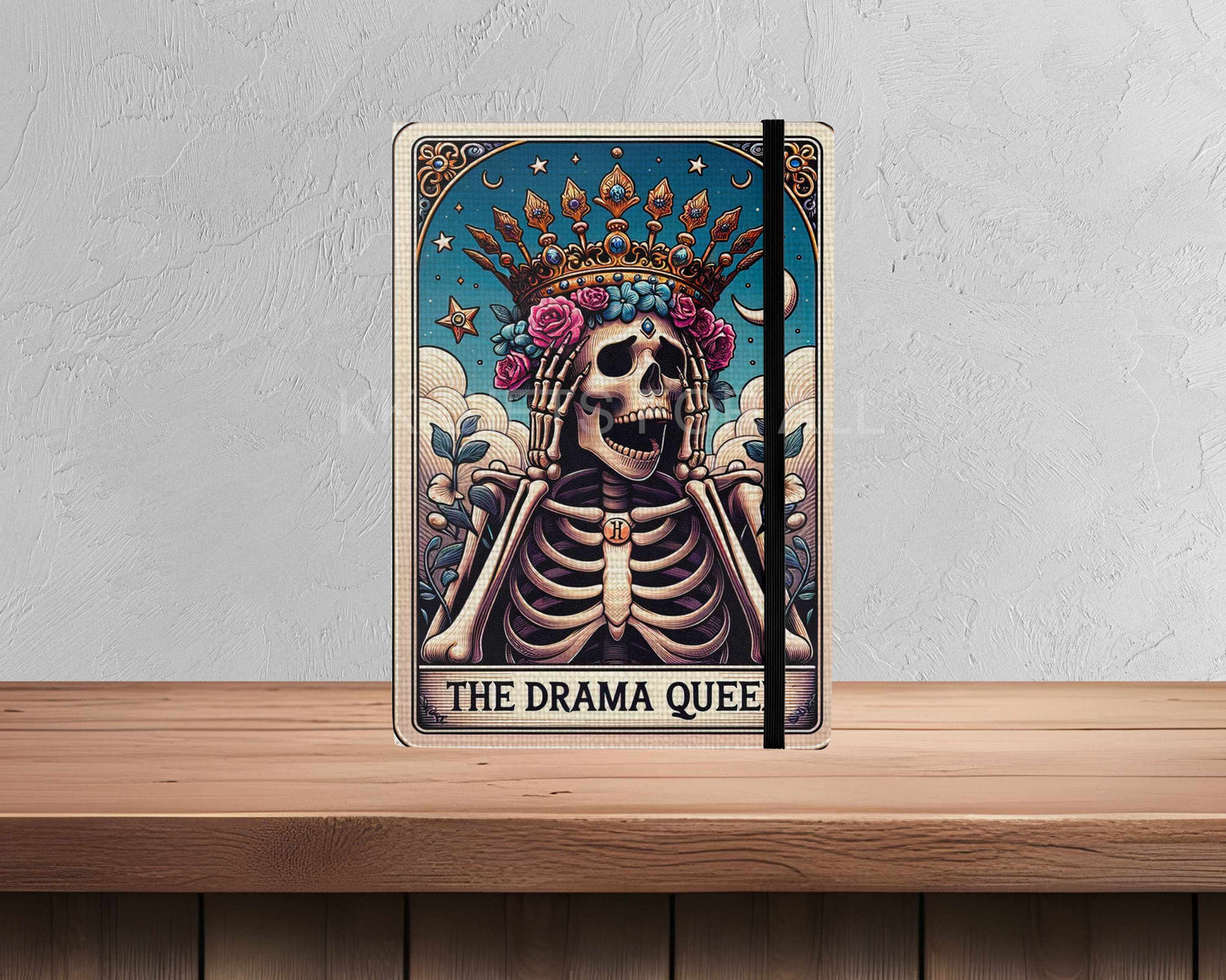 Drama Queen A5 Linen Notebook, Funny Skeleton Notebook, Gothic Skull