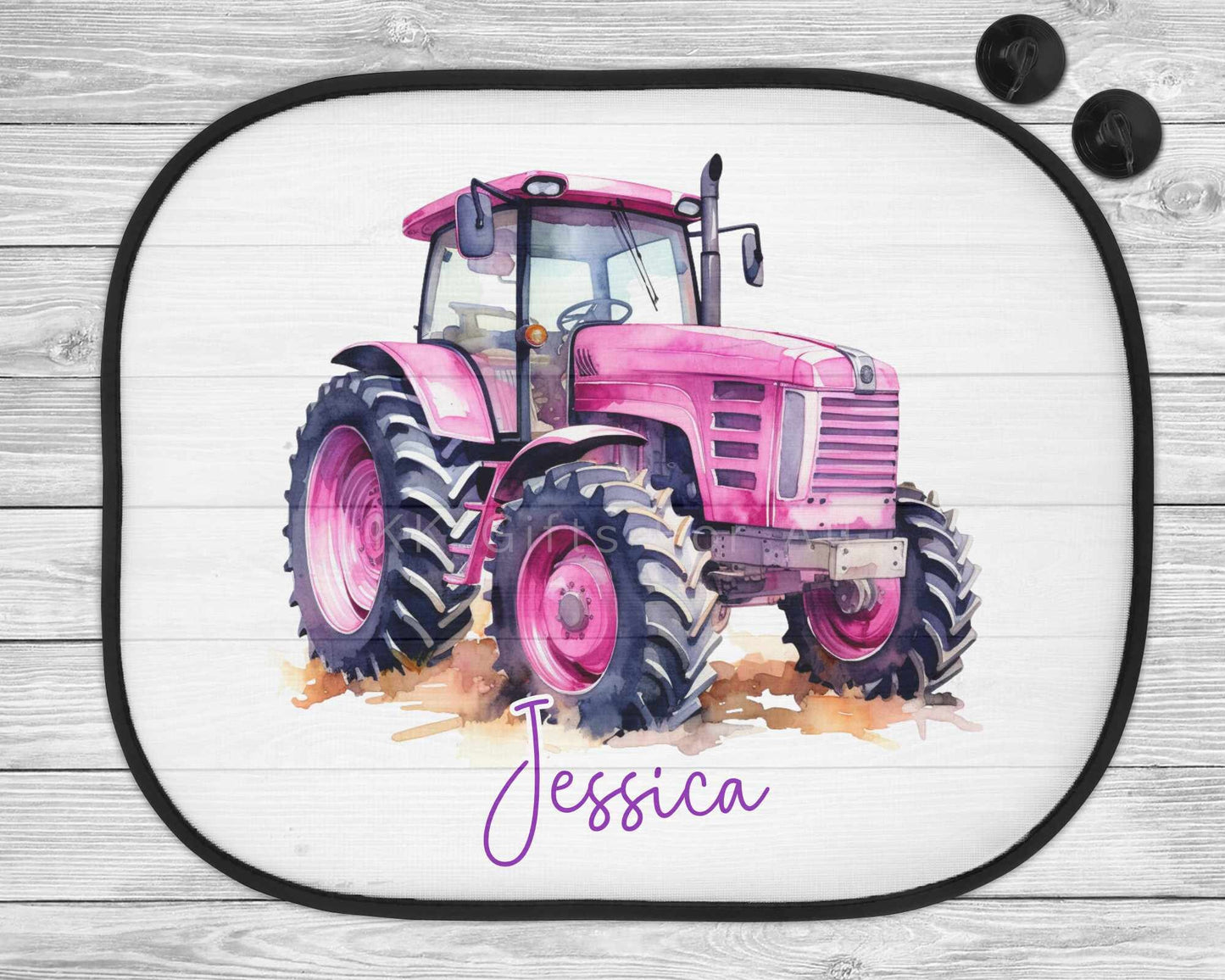 Pink Tractor Car Sun Shade, Personalised Car Sun Visor, Farm Theme Gifts