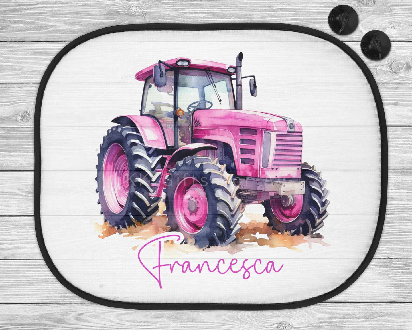 Pink Tractor Car Sun Shade, Personalised Car Sun Visor, Farm Theme Gifts