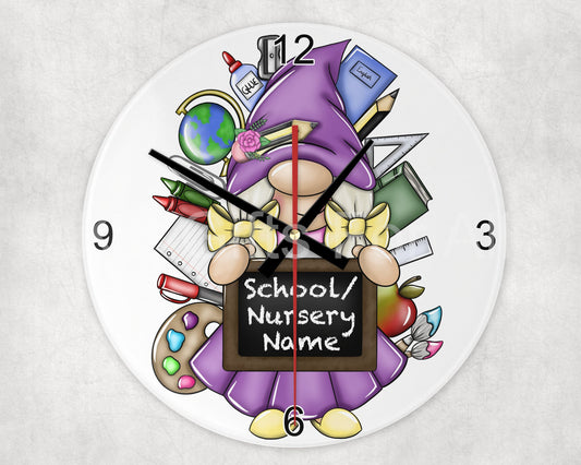 Teacher Gonk Glass Clock, Classroom Wall Clock, Nursery Clock, Teacher Nursery Thank You Gifts