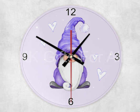 Purple Gonk Glass Clock, Gonk Gifts, Gnome Home Decor, Gonk Wall Clock