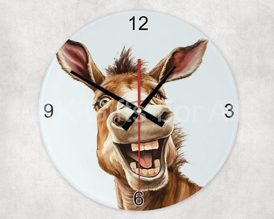 Donkey Glass Clock, Comical Donkey Wall Clock, Funny Donkey Gift, Donkey Home Decor