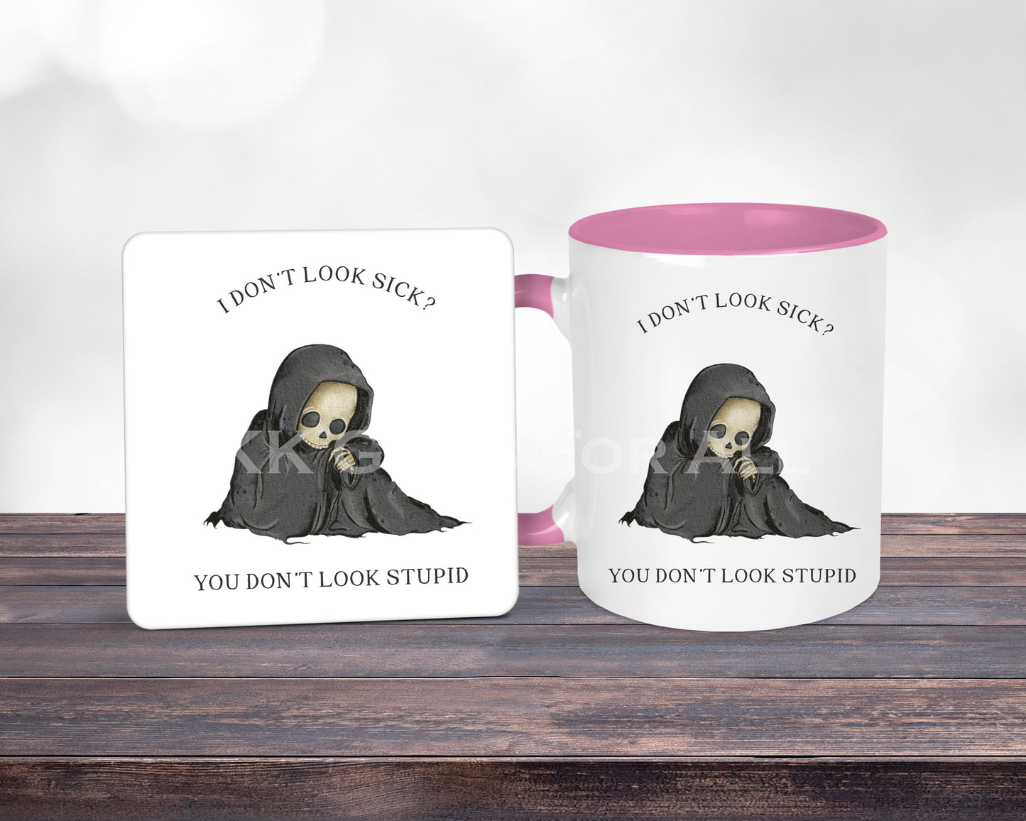 Chronic Illness Mug, Grim Reaper Skeleton, Birthday Gift Mum Dad Her Him, I Don't Look Sick Hidden Illness