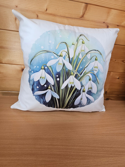 Snowdrop Cushion, Farmhouse Home Decor Pillow, Gift For Friend Mum Nan