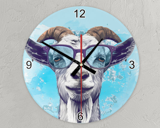 Funny Goat Glass Clock, Goat Wall Clock, Gift For Goat Owner