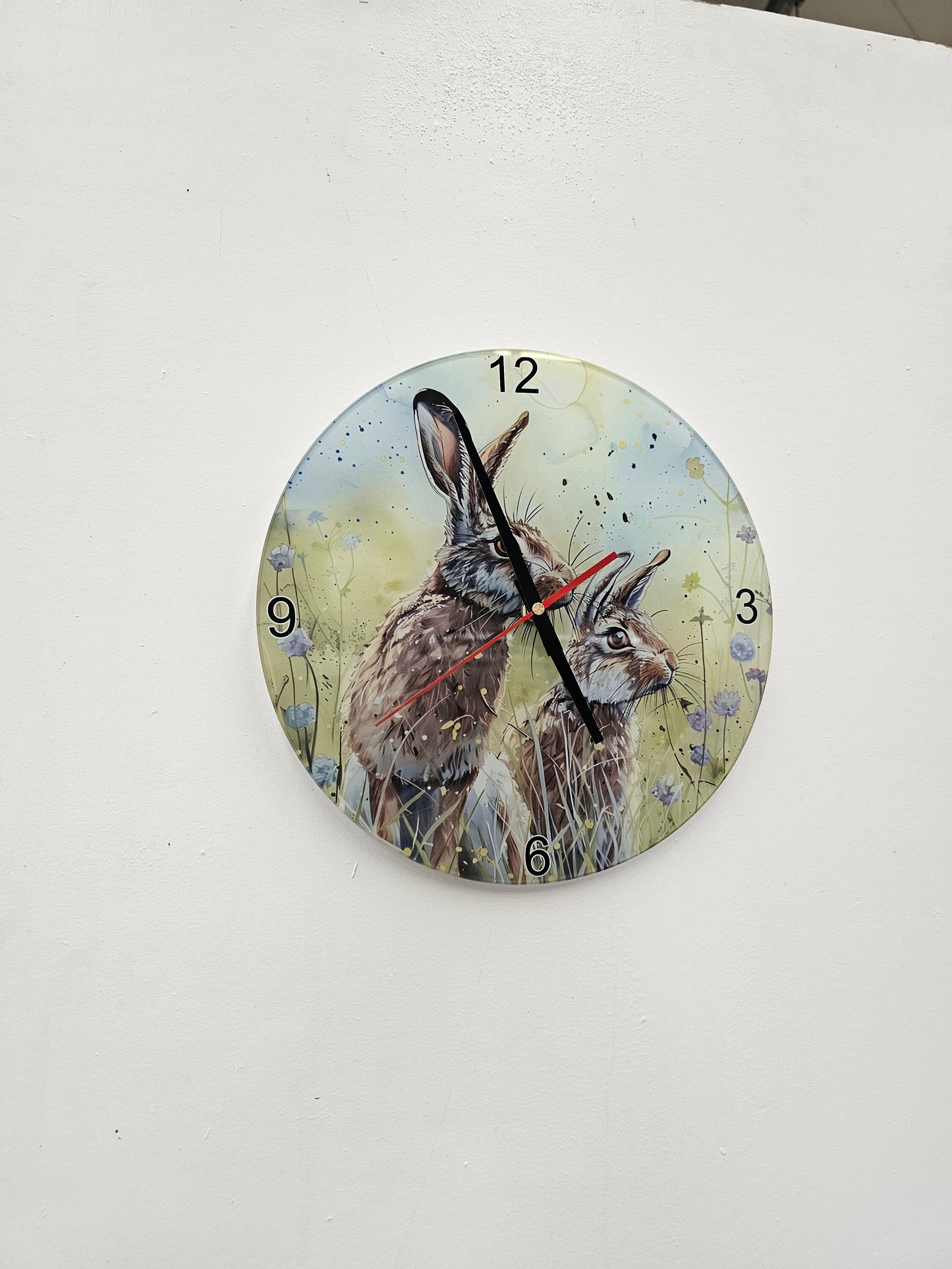Sring Hare Wall Clock, Toughened Glass Clock, 30cm Clock, Colourful Home Decor Clock