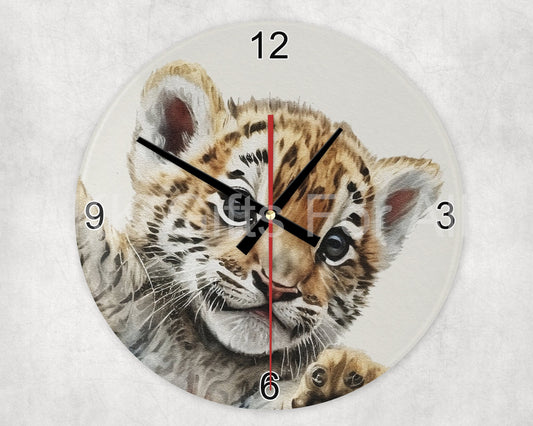 Tiger Glass Clock, Wild Tiger Wall Clock, Tiger Nursery Clock Decor