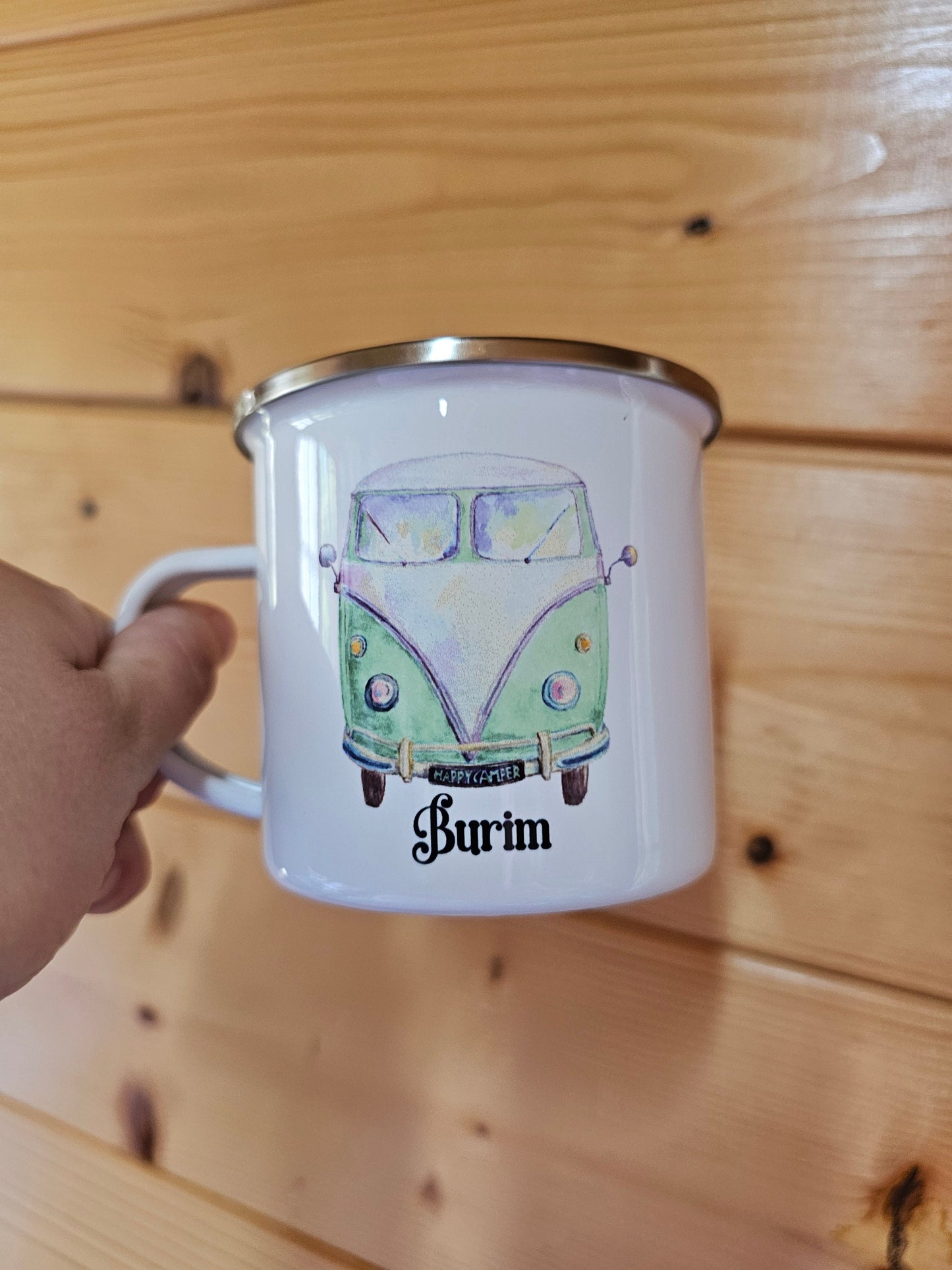 Personalised Camper Enamel Mug, Outdoor Mug, Metal Camping Mug