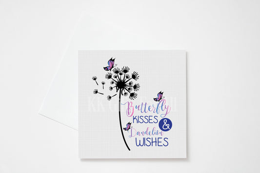 Butterfly Kisses Card, Birthday Card For Friend Mum Nan, Greetings Card, Butterfly Kisses & Dandelion Wishes