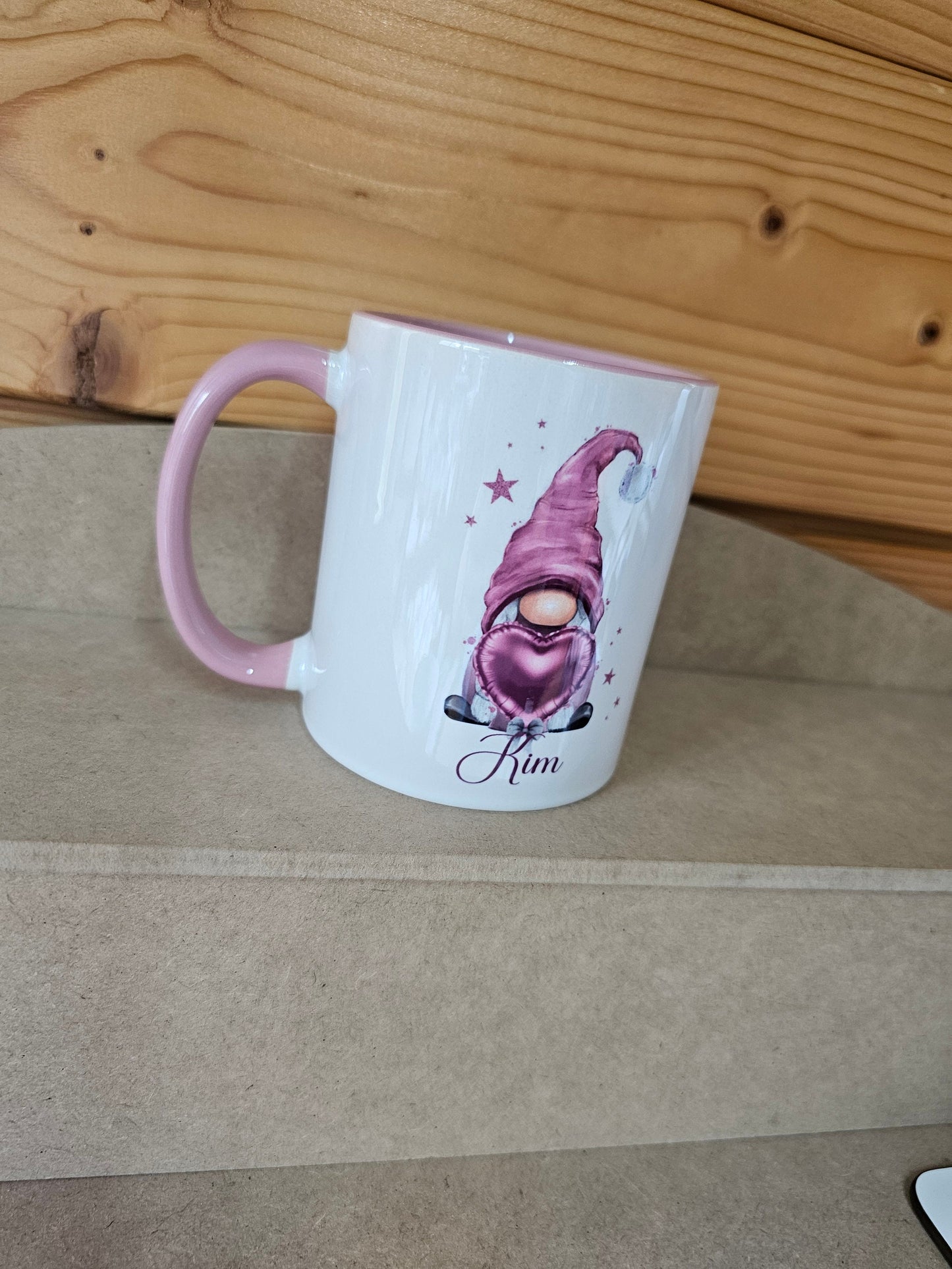 Pink Gonk Mug, Personalised Gonk Mug, Birthday Gift For Her, Valentines Gnome Mug, Personalised Mug And Coaster Gift, Custom Coaster, Pink
