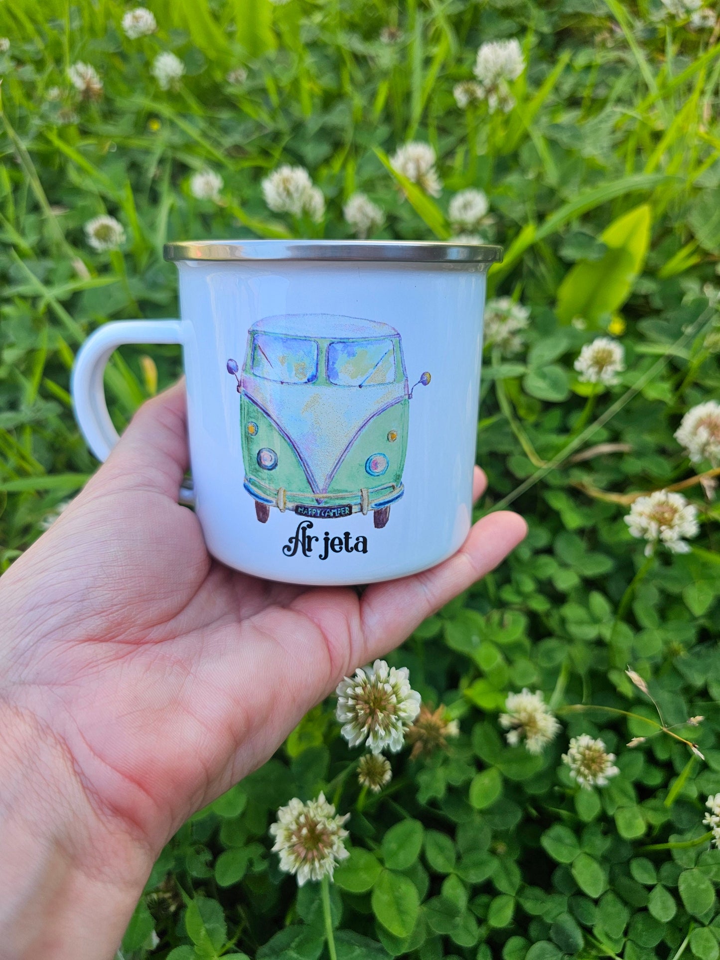 Personalised Camper Enamel Mug, Outdoor Mug, Metal Camping Mug