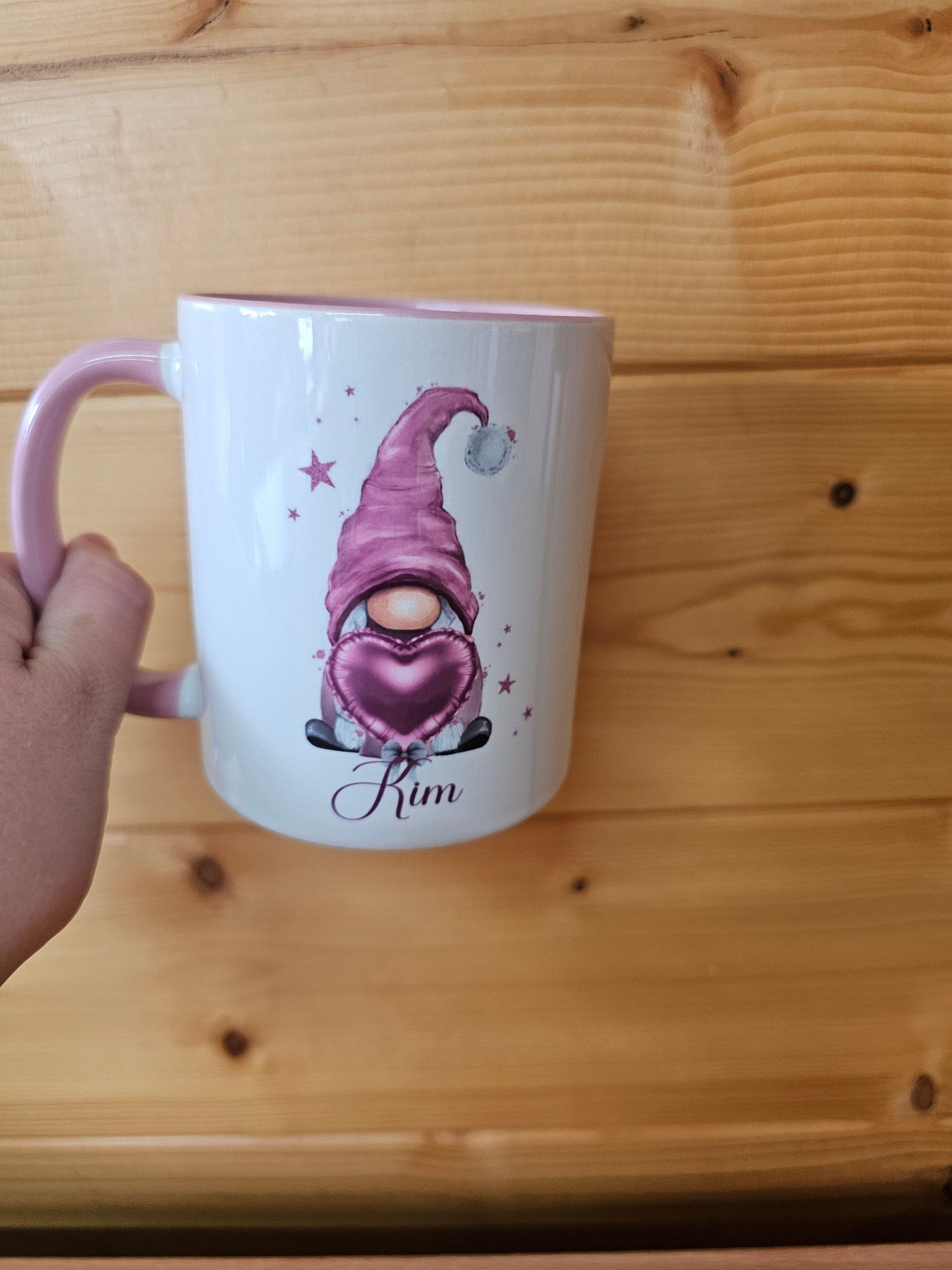 Pink Gonk Mug, Personalised Gonk Mug, Birthday Gift For Her, Valentines Gnome Mug, Personalised Mug And Coaster Gift, Custom Coaster, Pink
