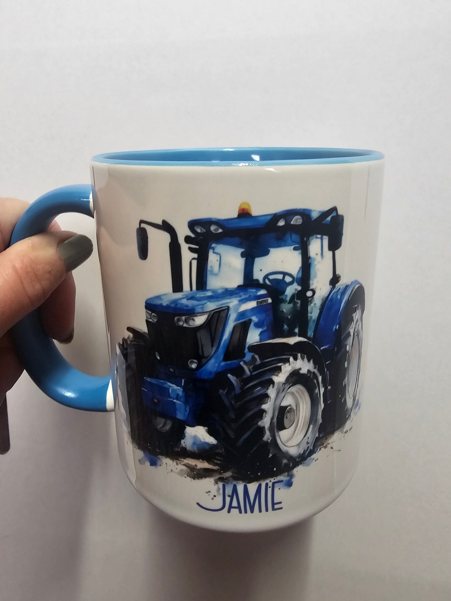 Personalised Blue Tractor Mug & Coaster Set, Farmer Gift