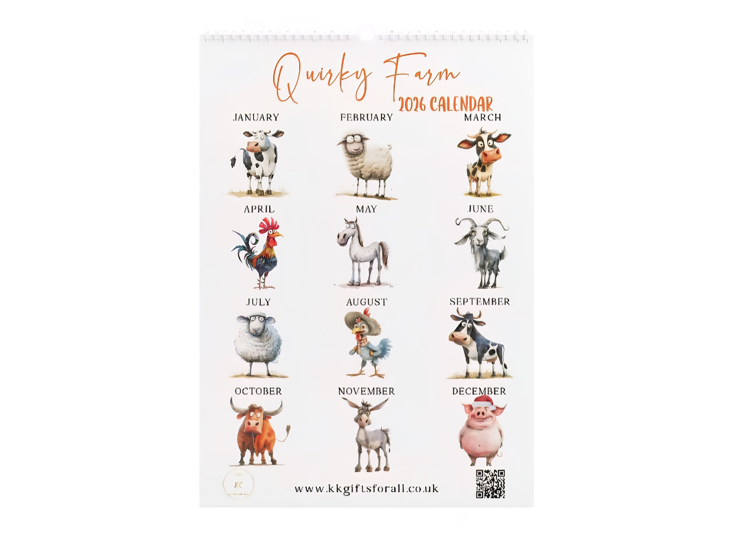 2026 Quirky Farm Animal Calendar, Whimsical Home & Office Decor, A4 Monthly Planner Funny Farm