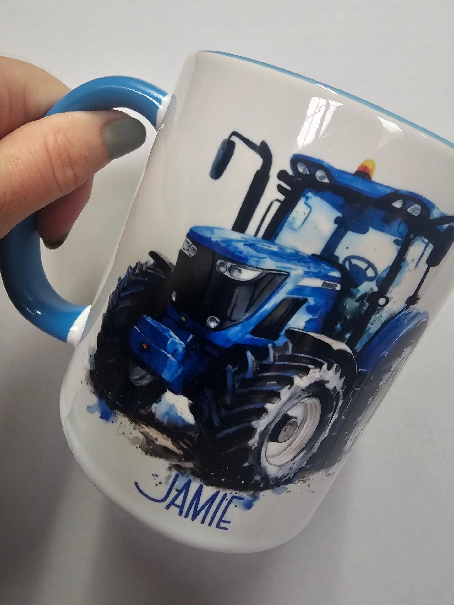 Personalised Blue Tractor Mug & Coaster Set, Farmer Gift